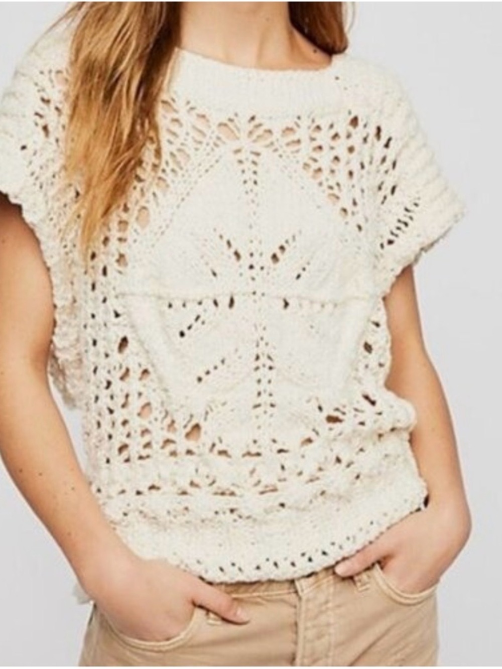 Free people diamond in the rough Open-Knit Cream Women’s Sweater size medium